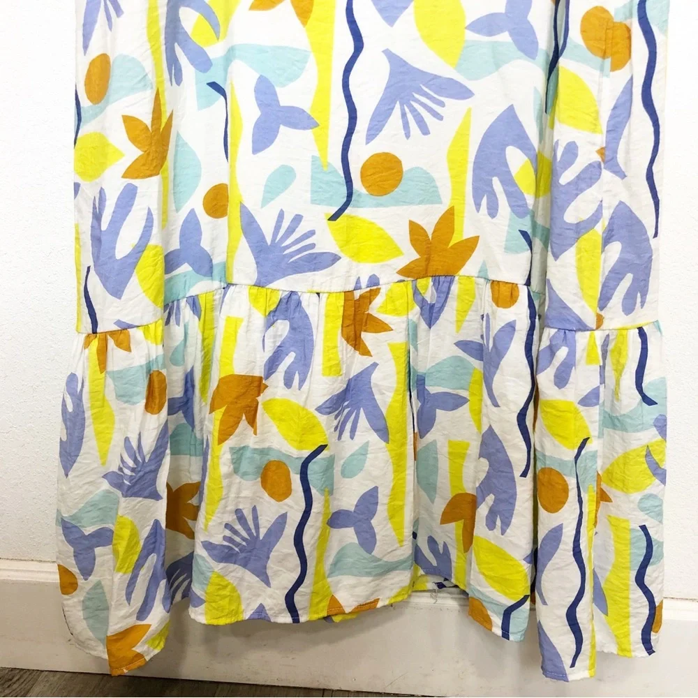 Molly Bracken Printed Maxi Dress V-Neck Ruffle White Size Medium Lili Sidonio - Picture 8 of 15